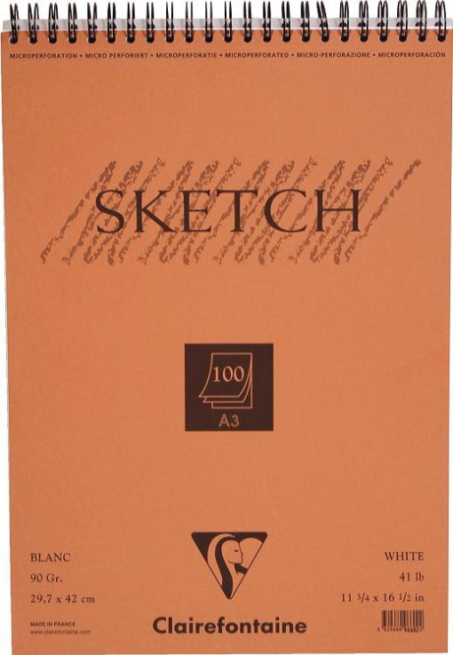 Bloco de Desenho Espiral CLAIREFONTAINE Sketch A3 90g 100 folhas