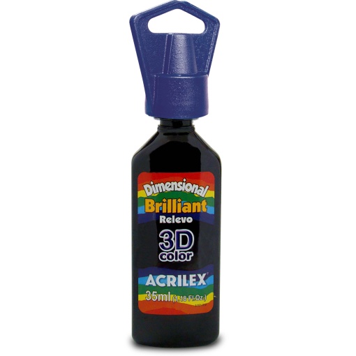 Tinta Dimensional Brilhante ACRILEX Relevo 3D Preto 520 35ml