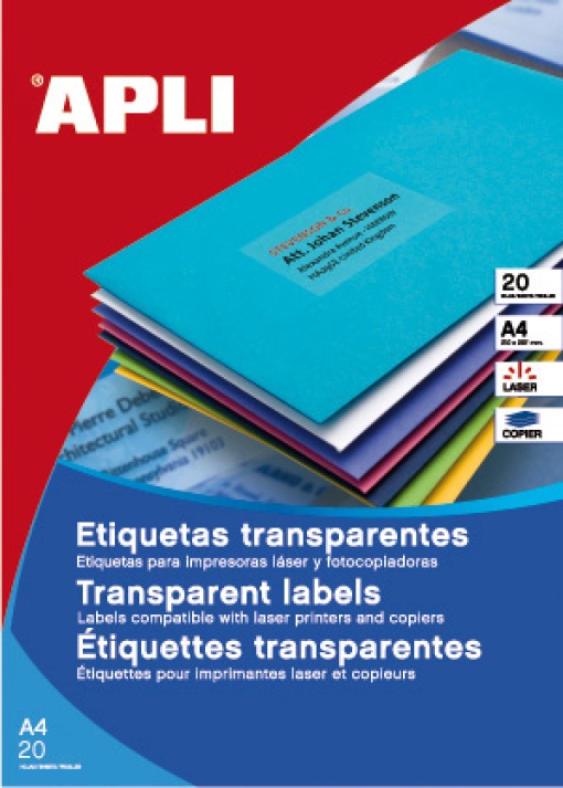 Etiquetas A4 210x297mm Resistentes Intempérie Translúcido 20 folhas APLI
