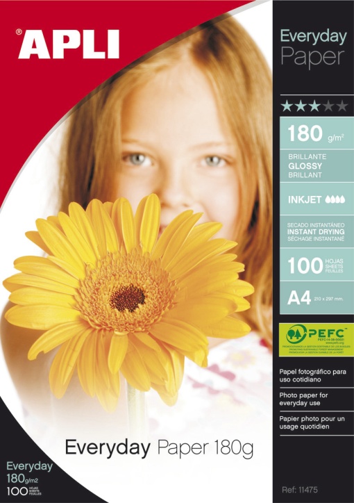 Papel Fotográfico A4 180g APLI Glossy com 100 folhas