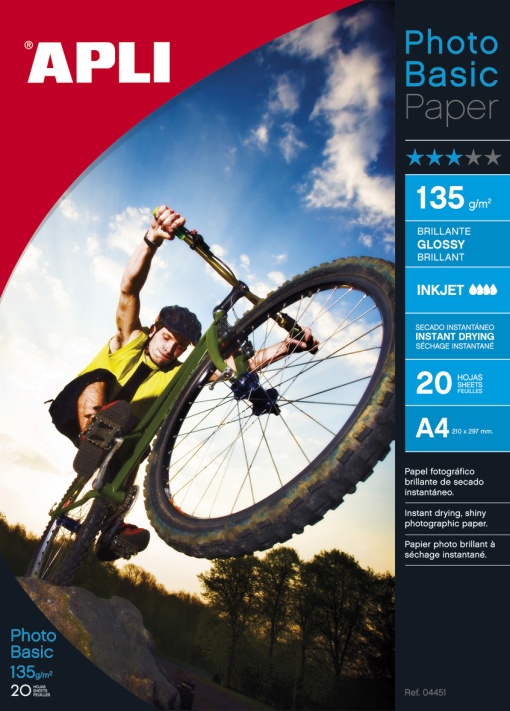 Papel Fotográfico A4 135g APLI Glossy com 20 folhas
