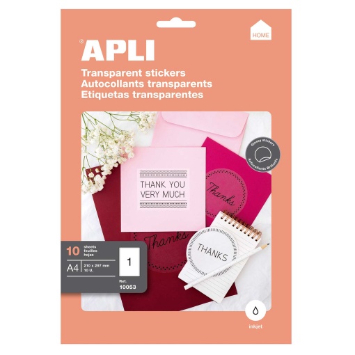 Etiquetas Inkjet A4 210x297mm Transparente Brilhante 10 folhas APLI