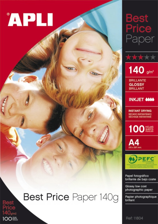 Papel Fotográfico A4 140g APLI Glossy com 100 folhas