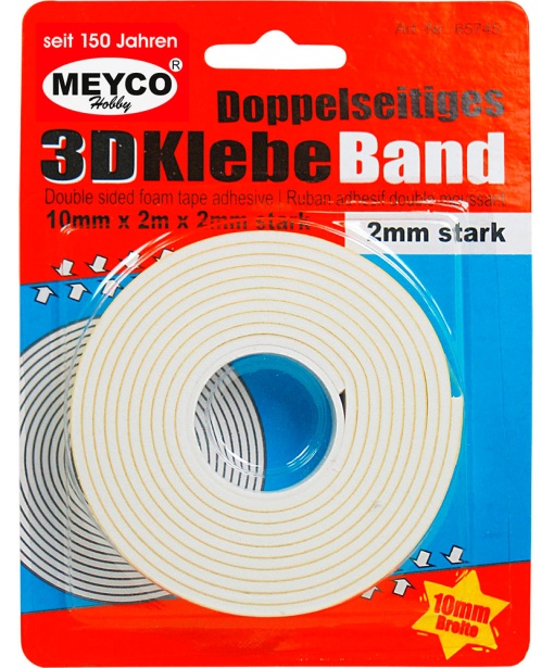 Fita Bi-adesiva Espuma 2mx10mmx2mm Branco MEYCO 65745