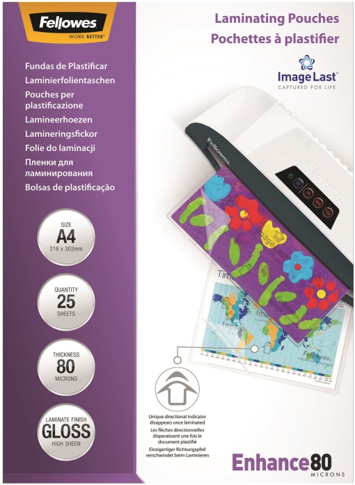 Bolsa de plastificar A4 80mic gloss caixa com 25 unidades FELLOWES 53962