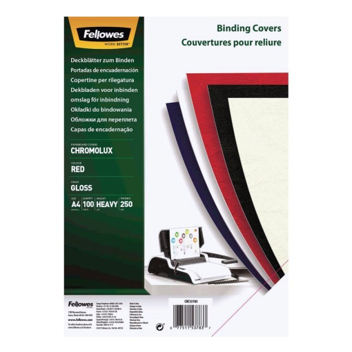 Capa de Encadernação A4 250g Cromolux Vermelho caixa com 100 FELLOWES