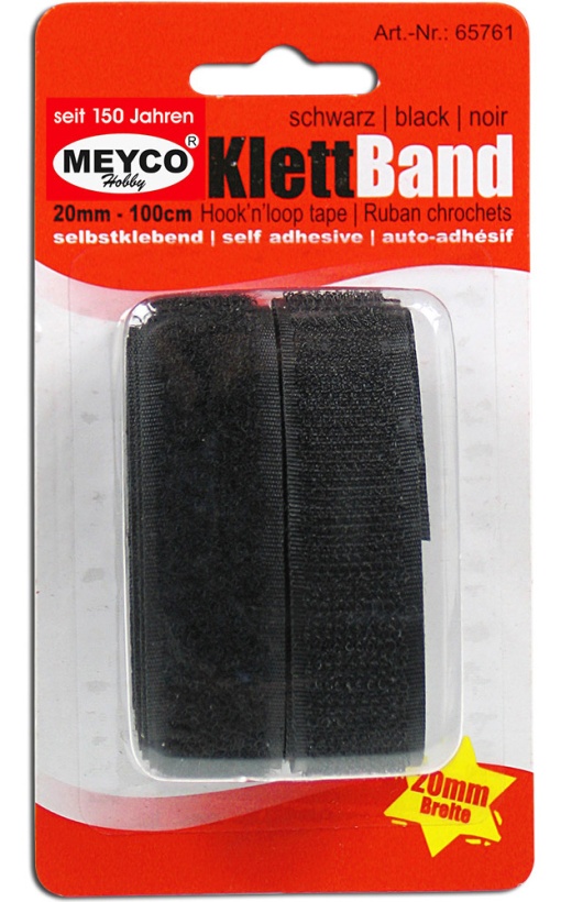 Velcro Autocolante Áspero + Macio 20mmx1m Preto MEYCO