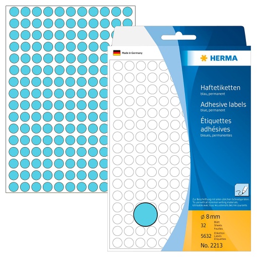 Etiquetas Adesivas 8mm Azul Claro 32 folhas 5632 unidades HERMA