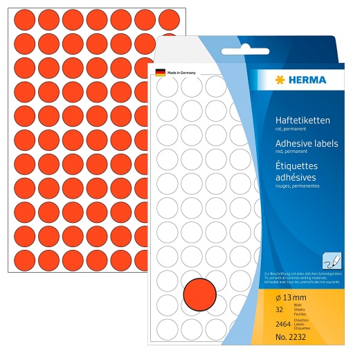 Etiquetas Adesivas 13mm Vermelho 32 folhas 2464 unidades HERMA