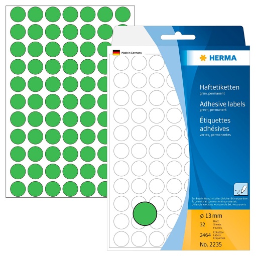Etiquetas Adesivas 13mm Verde Claro 32 folhas 2464 unidades HERMA