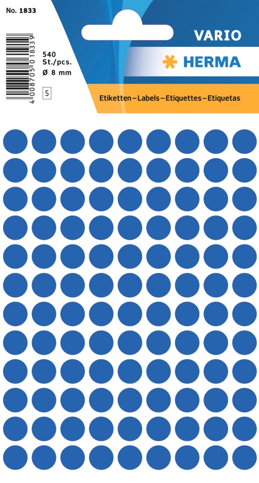 Etiquetas Adesivas 8mm Azul Escuro 5 folhas 540 unidades HERMA