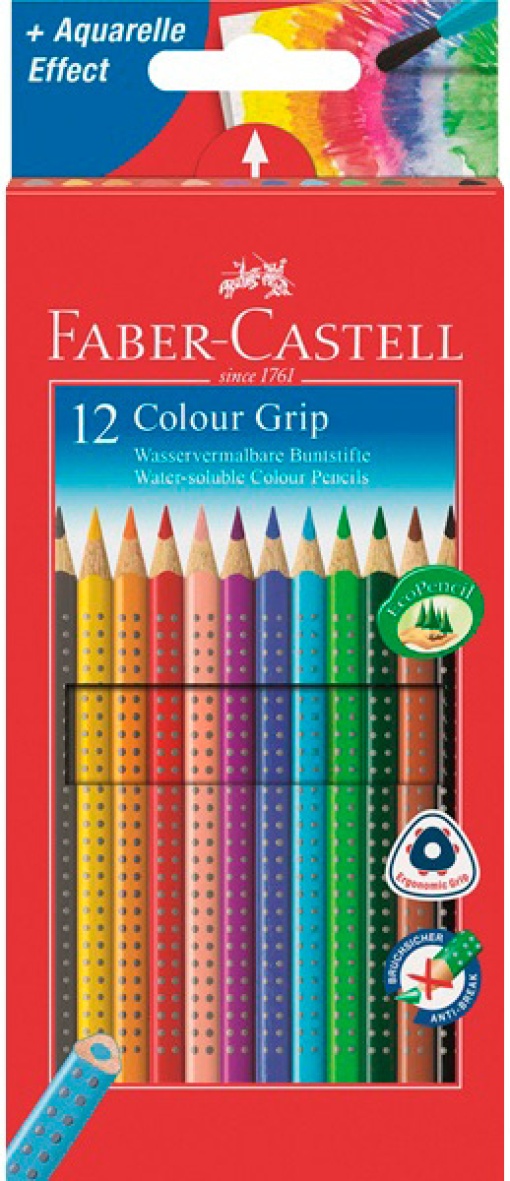 Lápis de Cor Aguarelável FABER-CASTELL Grip Efeito (12 unidades)
