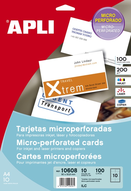 Cartões Visita Inkjet/Laser A4 200g APLI 90x50,8 10 folhas
