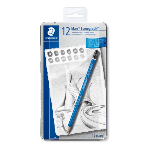 Lápis Grafite STAEDTLER Lumograph Mars 100 G12-s 2H/H/F/HB/B/2B/3B/4B/5B/6B/7B/8B caixa com 12