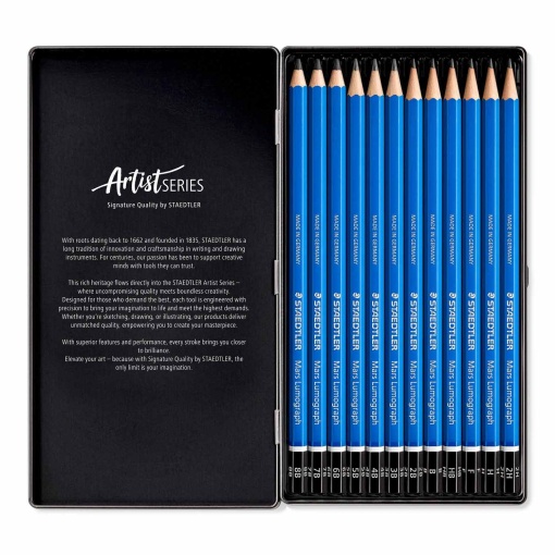 Lápis grafite Staedtler Lumograph Mars 100 G12-s 2H/H/F/HB/B/2B/3B/4B/5B/6B/7B/8B - 12 unidades