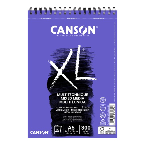 Bloco Mix Media Espiral CANSON XL A5 300g 15 folhas
