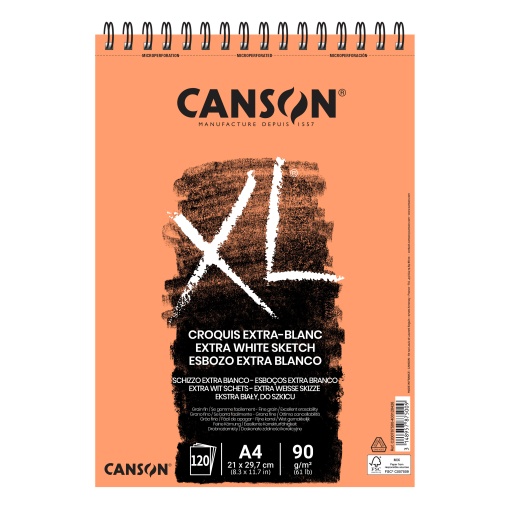 Bloco de Desenho Espiral CANSON XL Extra White A4 90g 120 folhas