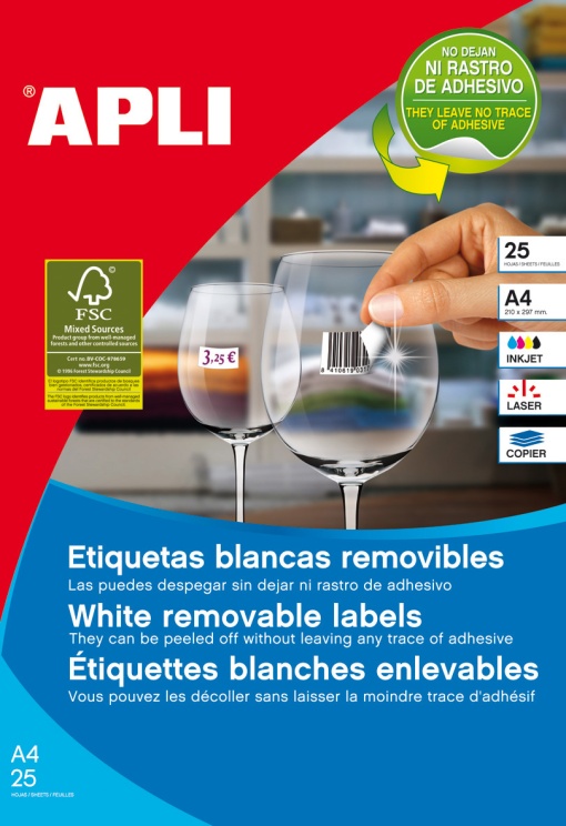 Etiquetas A4 35,6x16.9mm Removíveis Branco 25 folhas 2000 unidades APLI