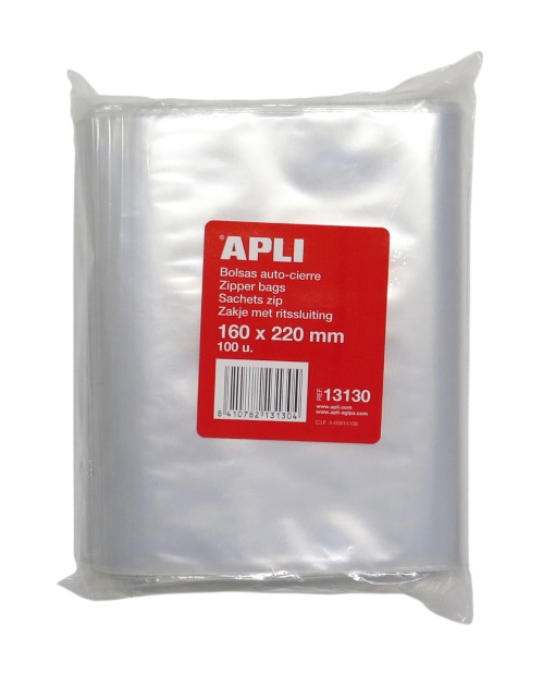 Saco Transparente APLI com Zip 16x22 com 100