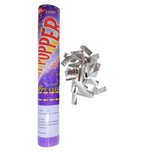 Tubo de Confetis Prateados 60cm