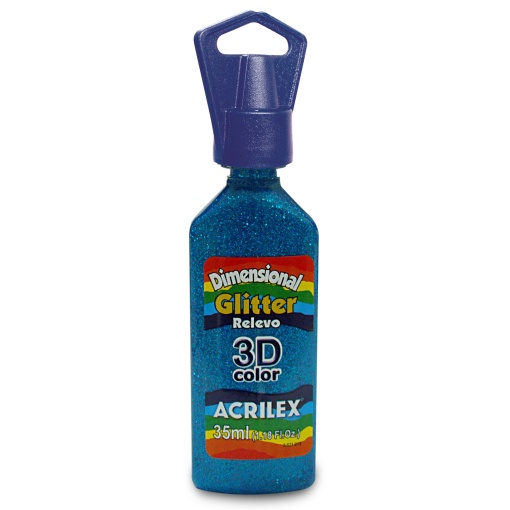 Tinta Dimensional Glitter ACRILEX Relevo 3D Azul Turquesa 211 35ml