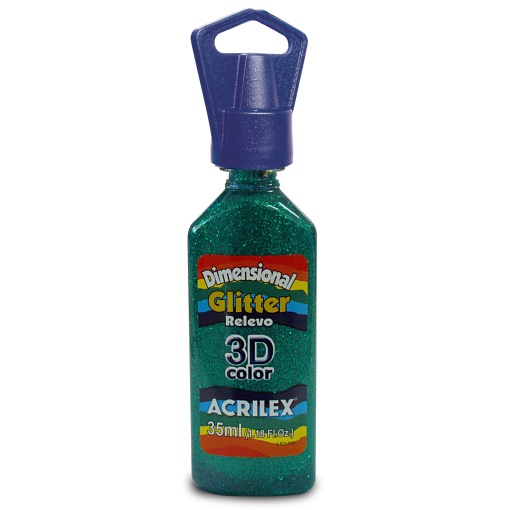 Tinta dimensional glitter ACRILEX relevo 3D verde esmeralda 213 35 ml
