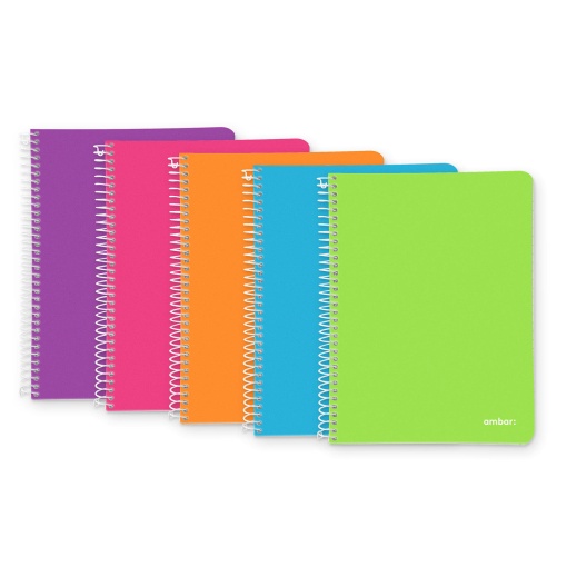 Caderno A5 Capa Plástica Espiral AMBAR School Pautado 80 folhas 70g Sortido