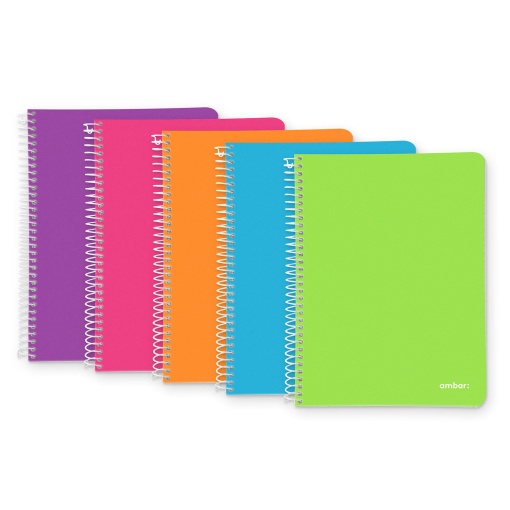 Caderno A4 Capa Plástica Espiral AMBAR School Pautado 100 folhas 70g Sortido