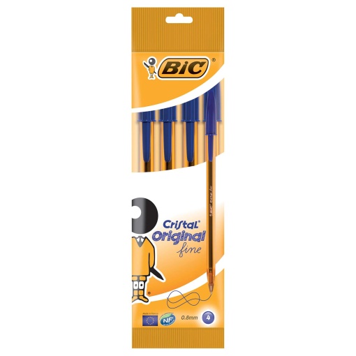 Esferográfica BIC Cristal Fine Azul com 4