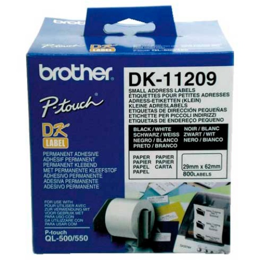 Etiquetas Térmicas BROTHER Dk-11209 62x29mm Branco 800 unidades Ql500/550/560/570/700