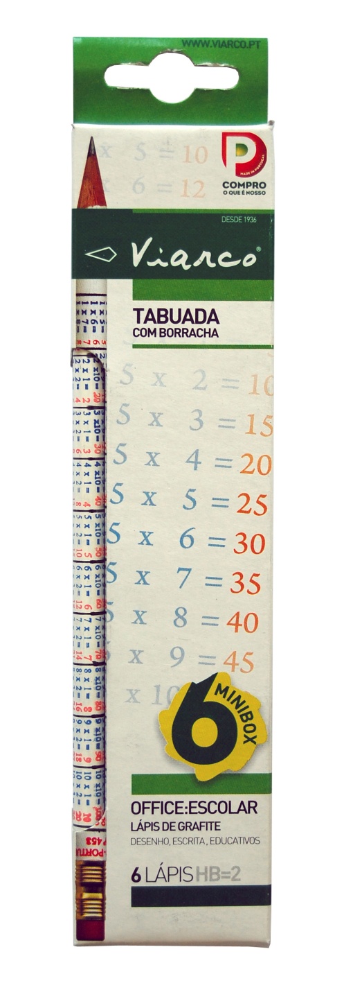 Lápis Grafite com Borracha Tabuada de Multiplicar VIARCO HB Nº 2 caixa com 6