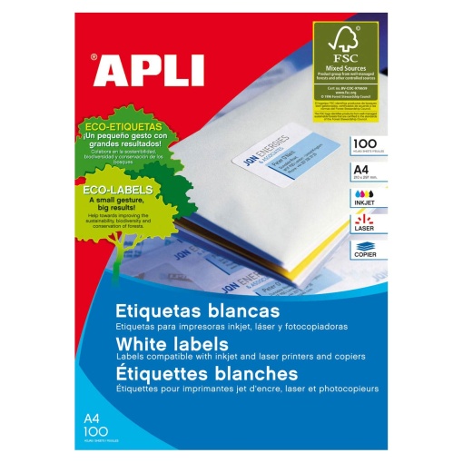 Etiquetas A4 64x33,9mm Branco 100 folhas 2400 unidades APLI