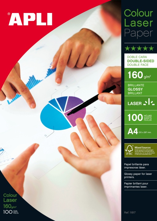 Papel Laser A4 160g APLI Glossy Dupla Face com 100 folhas para folhetos