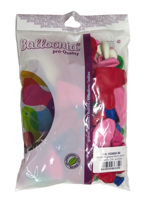 Balão de látex coração 25cm 10ö cores sortidas (50 unidades) BALLOONIA