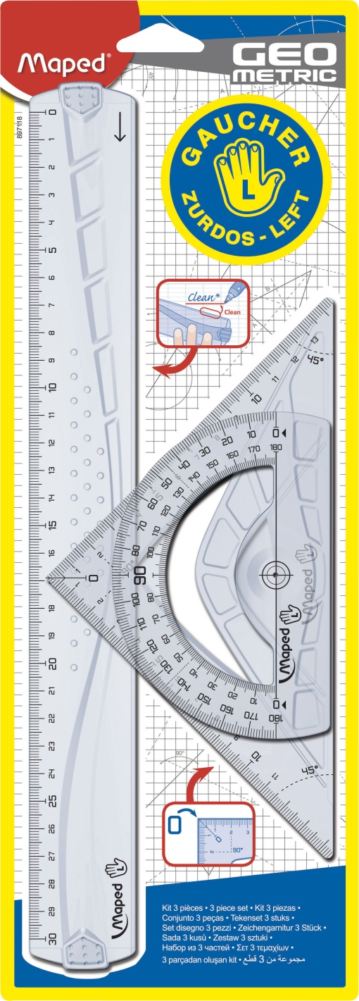 Conjunto MAPED Graphic para Esquerdinos Régua/Esquadro/Transferidor