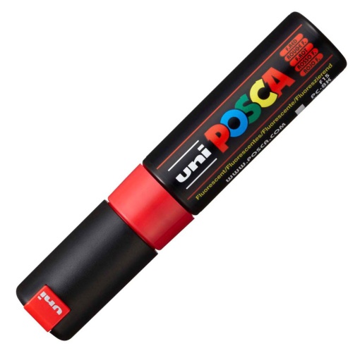 POSCA PC-8K thick marker, 8mm thick, fluorescent red.