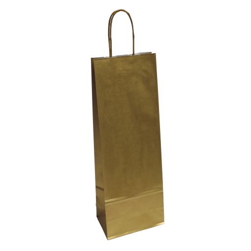 Saco de Papel Asa Torcida para 1 Garrafa Kraft Ouro 180 14x8,5x39,5cm