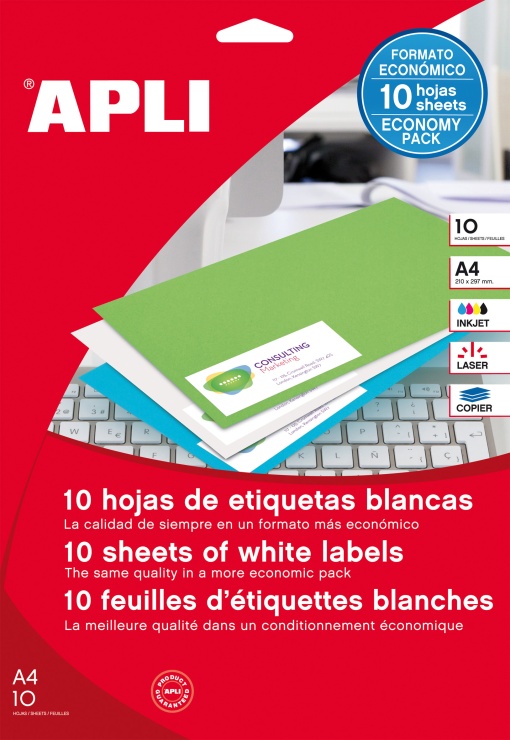 Etiquetas A4 105x37mm Branco 10 folhas 160 unidades APLI