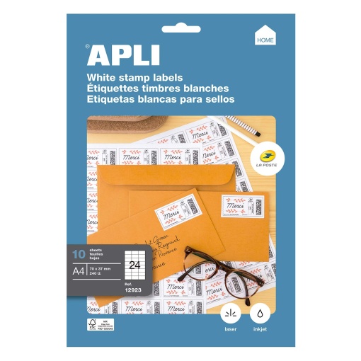Etiquetas A4 70x37mm Branco 10 folhas 240 unidades APLI