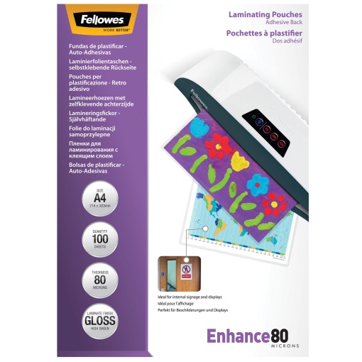 Bolsa de Plastificar Adesiva A4 80mic Gloss (100 Unidades) FELLOWES