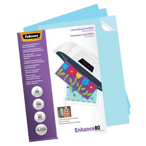 Bolsa de Plastificar Adesiva A4 80mic Gloss (100 Unidades) FELLOWES