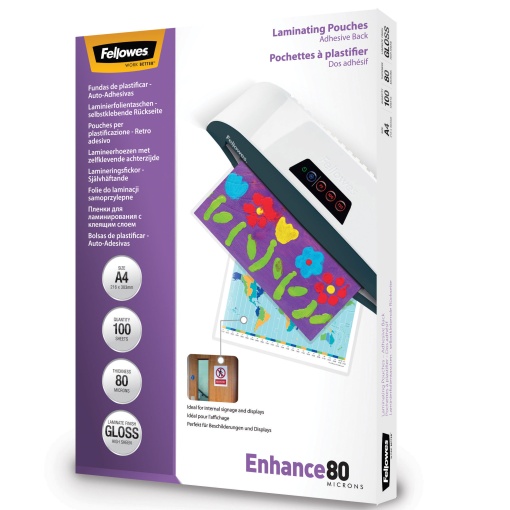 Bolsa de Plastificar Adesiva A4 80mic Gloss (100 Unidades) FELLOWES