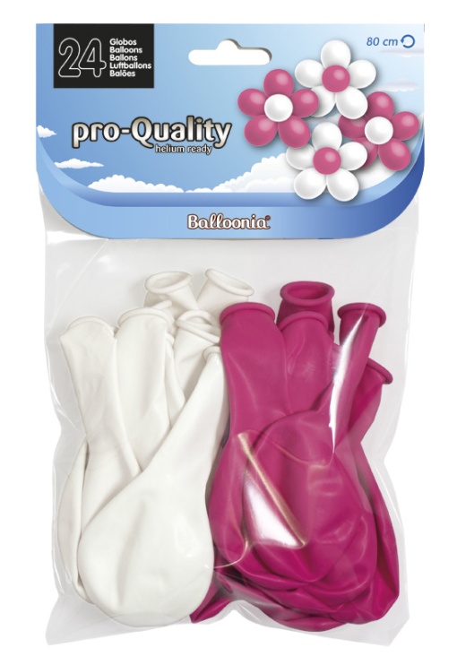 Balão de látex flor 25cm 10ö branco e rosa (24 unidades) BALLOONIA