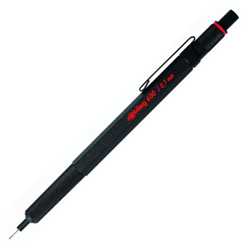 Lápiz mecánico Rotring 600 de 0,7 mm, color negro.