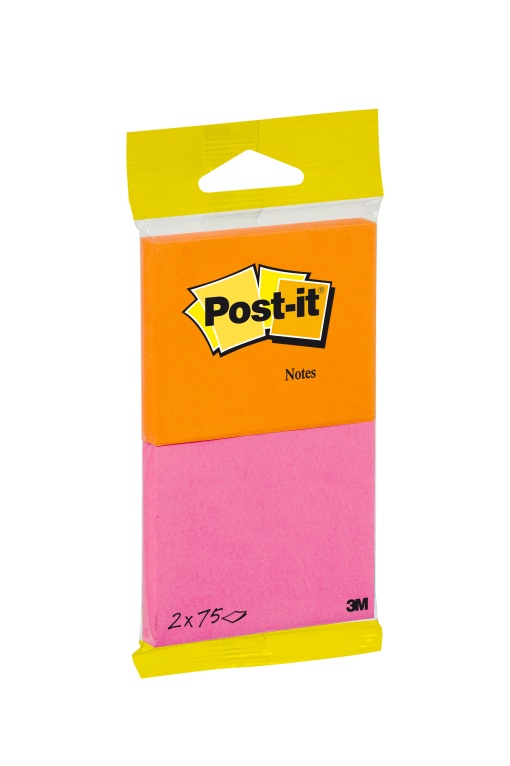 Bloco de Notas Aderentes POST-IT 6720-po 76x63,5mm Rosa/laranja com 75 folhas com 2