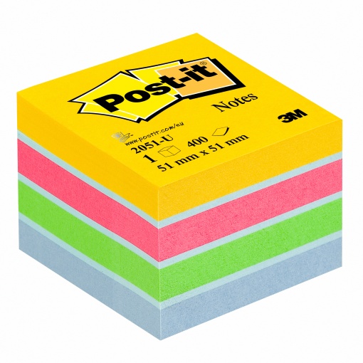 Bloco de Notas Aderentes POST-IT 2051-u 51x51mm Amarelo/rosa/verde/azul com 400 folhas