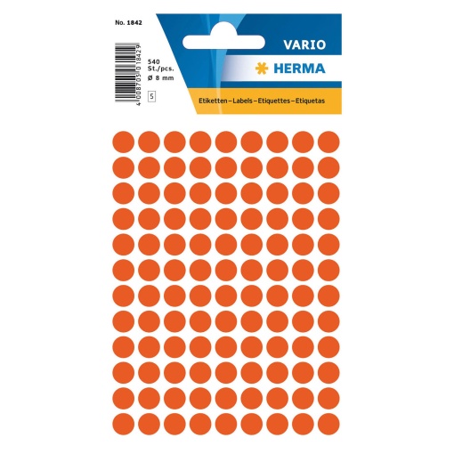 Etiquetas Adesivas 8mm Vermelho 5 folhas 540 unidades HERMA