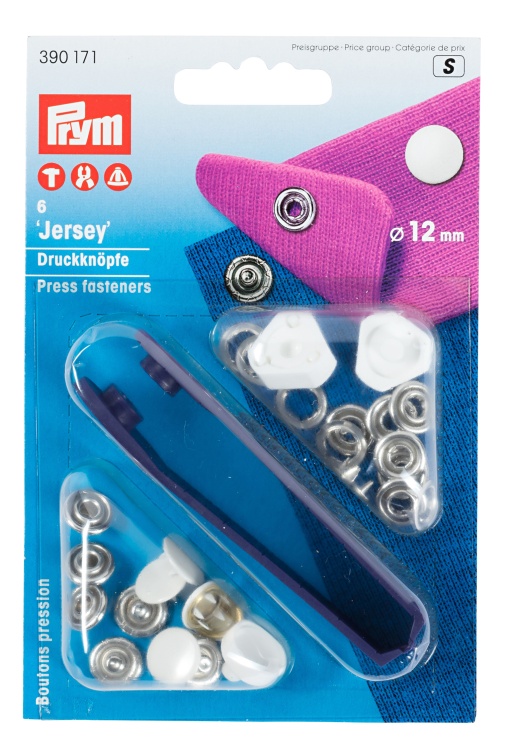 Botões de Pressão Metálicos JERSEY 12mm Branco PRYM com 6 unidades