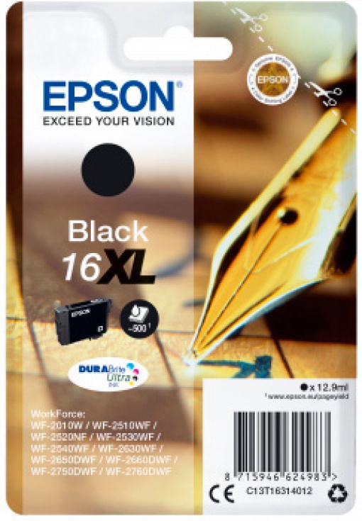 Tinteiro EPSON 16XL Preto T16314010 WF2010/2510/2520/2530/2540 500 Páginas Alta Capacidade