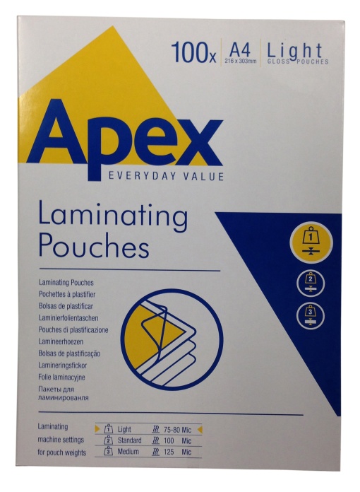 Bolsa de Plastificar A4 80mic APEX Brilho com 100